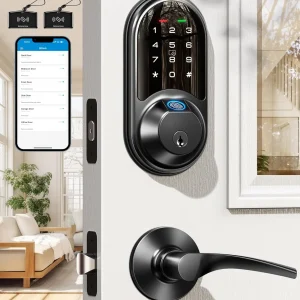 Biometric Keyless Door Lock Set – Smart Fingerprint Entry with Dual Lever Handles and Touchscreen Access