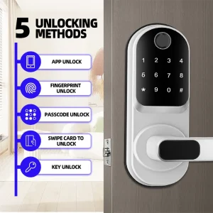 Fingerprint Smart Door Lock with Remote App Control – Keyless Bluetooth Touchscreen Lock with NFC and Waterproof Card Access
