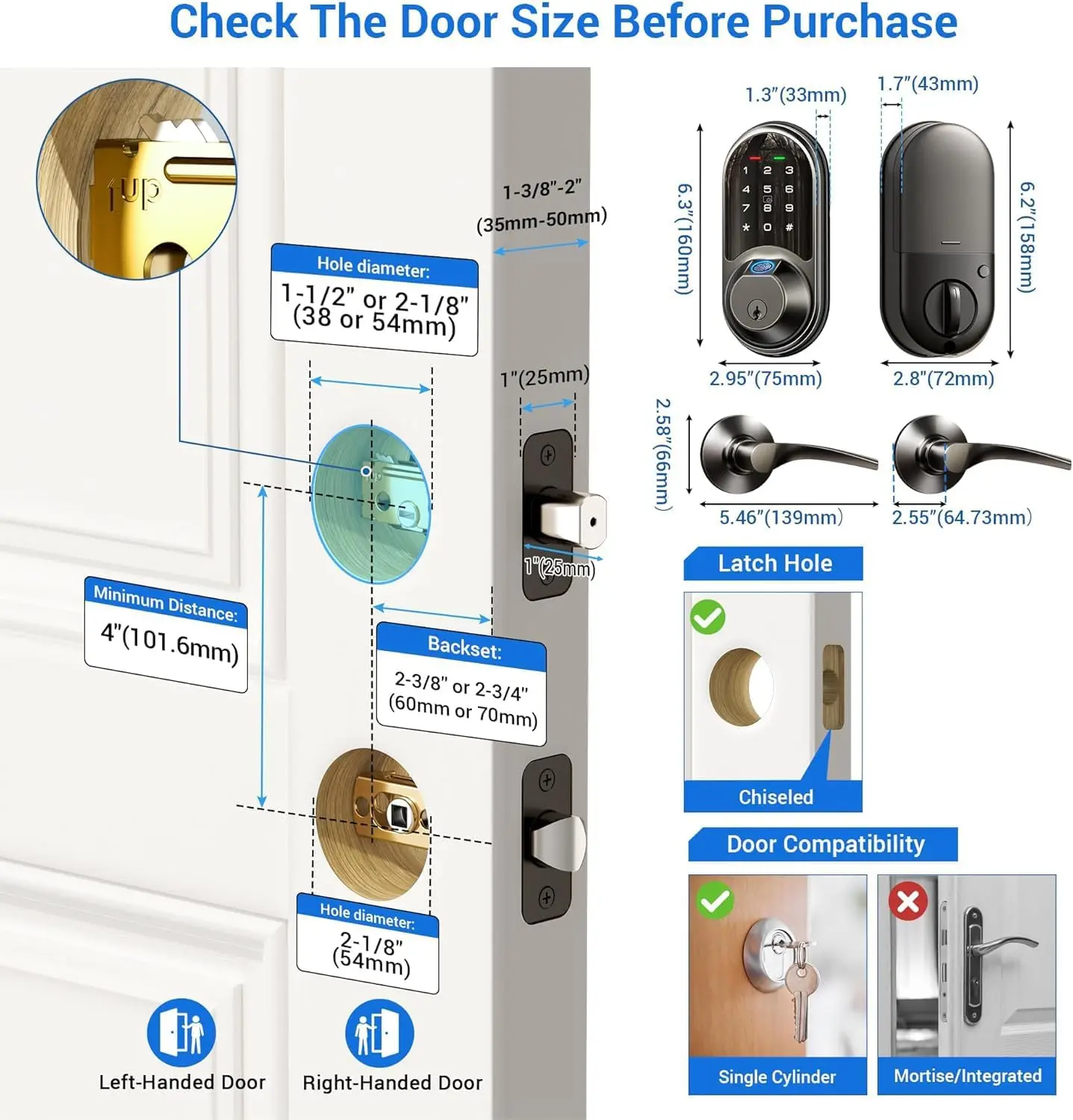 Biometric Keyless Door Lock Set – Smart Fingerprint Entry with Dual Lever Handles and Touchscreen Access - Image 5