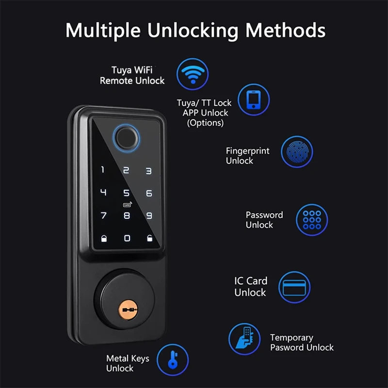 Waterproof Smart Deadbolt Lock – WiFi Bluetooth Biometric Fingerprint Keypad Entry Lock for Home and Apartment - Image 2