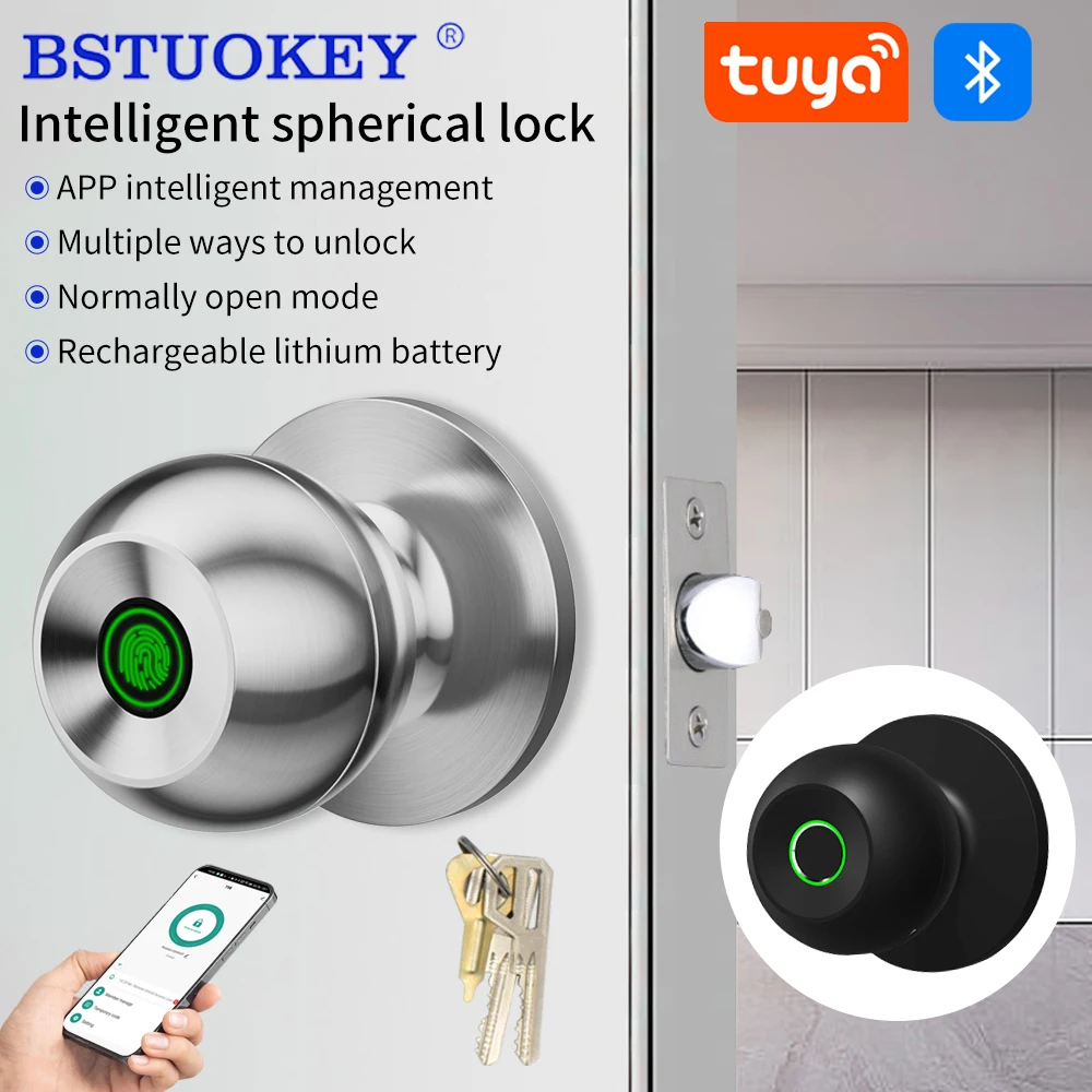 Bluetooth App Control Fingerprint Door Knob – Smart Metal Handle Lock with Keyless Rotation and Security Access - Image 2
