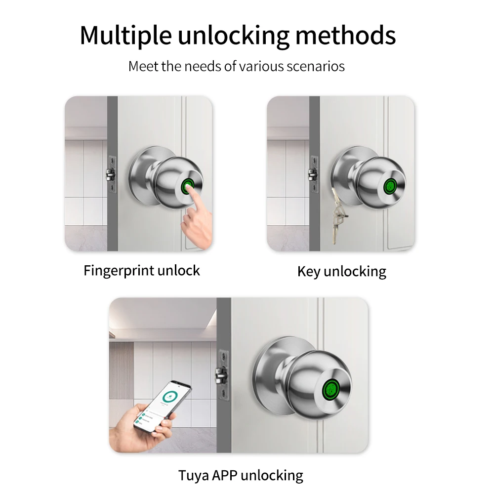 Bluetooth App Control Fingerprint Door Knob – Smart Metal Handle Lock with Keyless Rotation and Security Access - Image 6