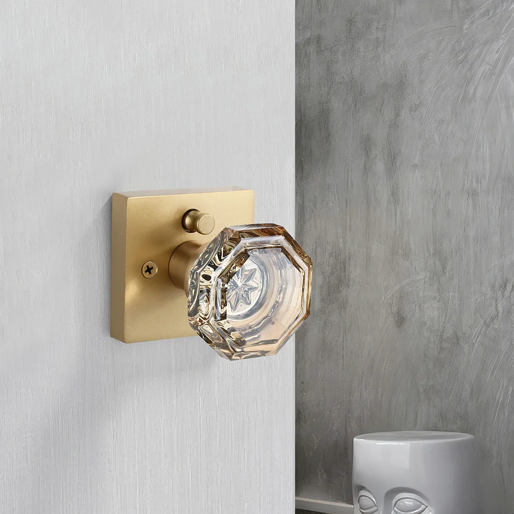 Crystal Handle Zinc Alloy Door Lever – Modern Bedroom and Bathroom Privacy Lock with Square Base Design - Image 6