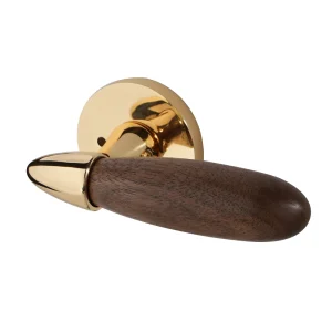 Wooden Handle Privacy Door Lever – Reversible Zinc Alloy Round Base Lock for Bedroom and Bathroom Doors