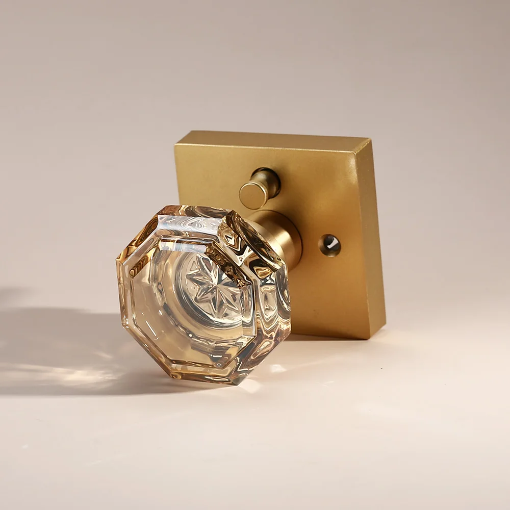 Crystal Handle Zinc Alloy Door Lever – Modern Bedroom and Bathroom Privacy Lock with Square Base Design - Image 4