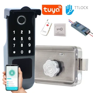 Built-In Gateway Smart Rim Lock – Biometric Fingerprint Keypad Lock with Remote App Control for Home