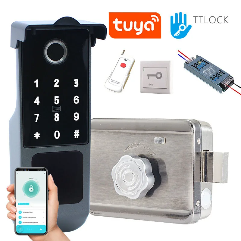 Built-In Gateway Smart Rim Lock – Biometric Fingerprint Keypad Lock with Remote App Control for Home