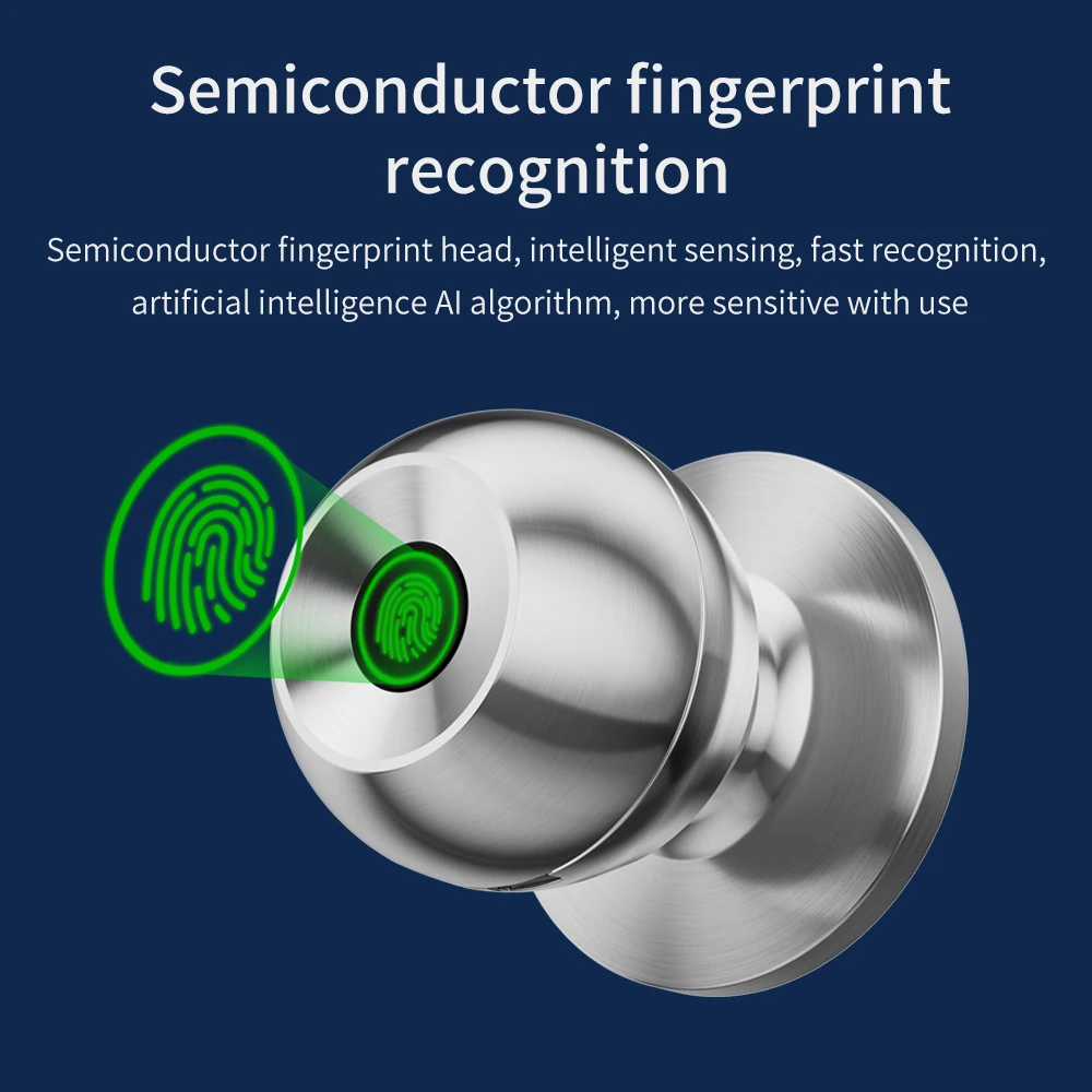 Bluetooth App Control Fingerprint Door Knob – Smart Metal Handle Lock with Keyless Rotation and Security Access - Image 3