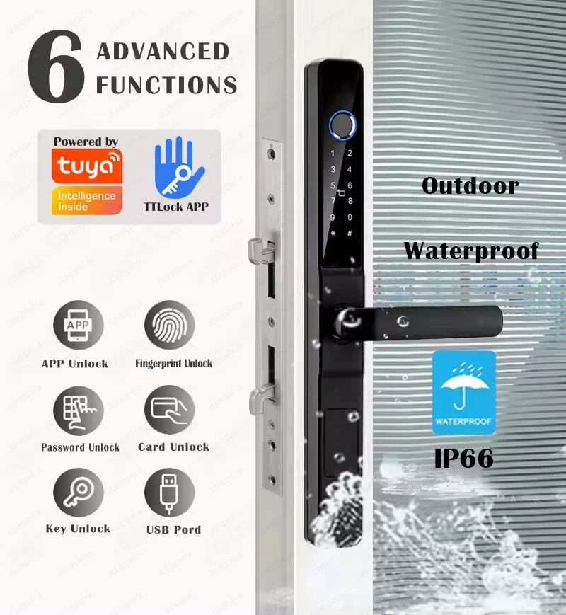 Smart Aluminum Door Lock – Waterproof Sliding Door Lock with Fingerprint and Password Entry System - Image 2