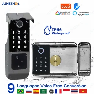 Dual-Sided Waterproof Smart Lock – Password and Fingerprint Remote Control Door Lock for Gate and Entry