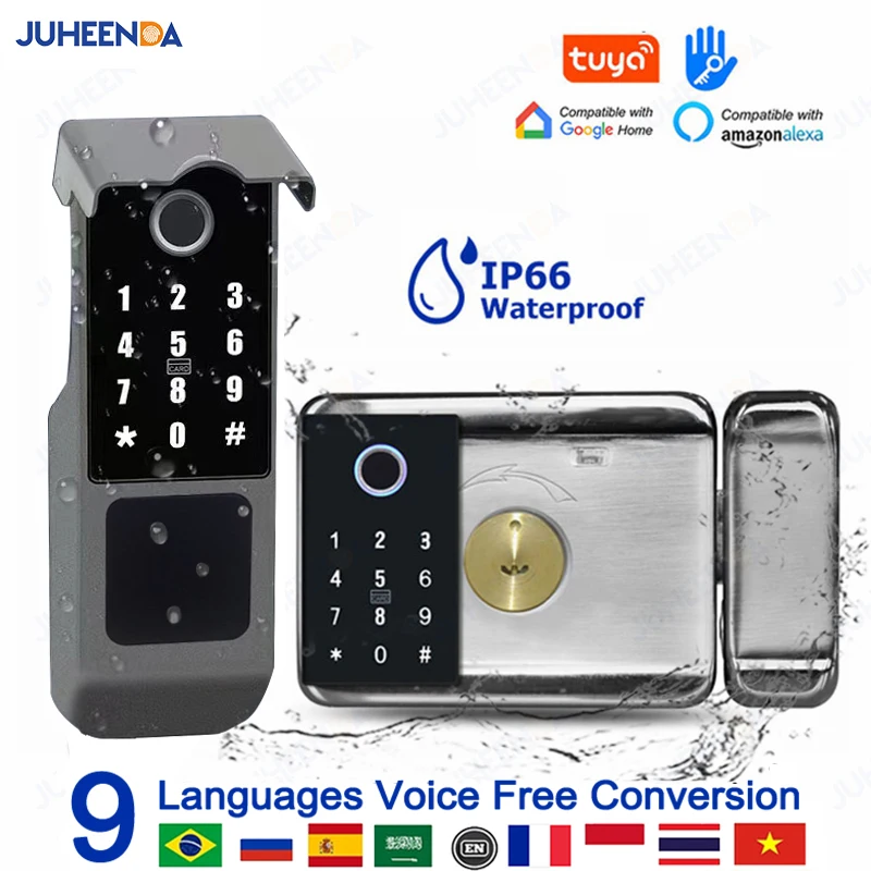 Dual-Sided Waterproof Smart Lock – Password and Fingerprint Remote Control Door Lock for Gate and Entry