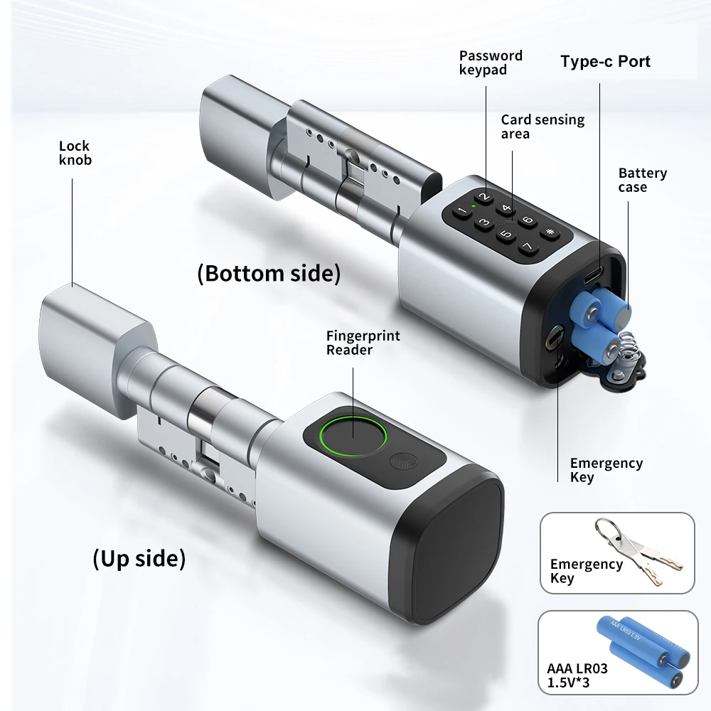 Smart Cylinder Door Lock – Biometric Fingerprint Keypad Lock with Easy Installation and Battery Power - Image 4